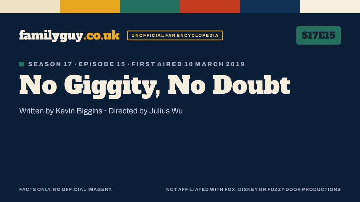 No Giggity, No Doubt, Family Guy S17E15, title card in the familyguy.co.uk design