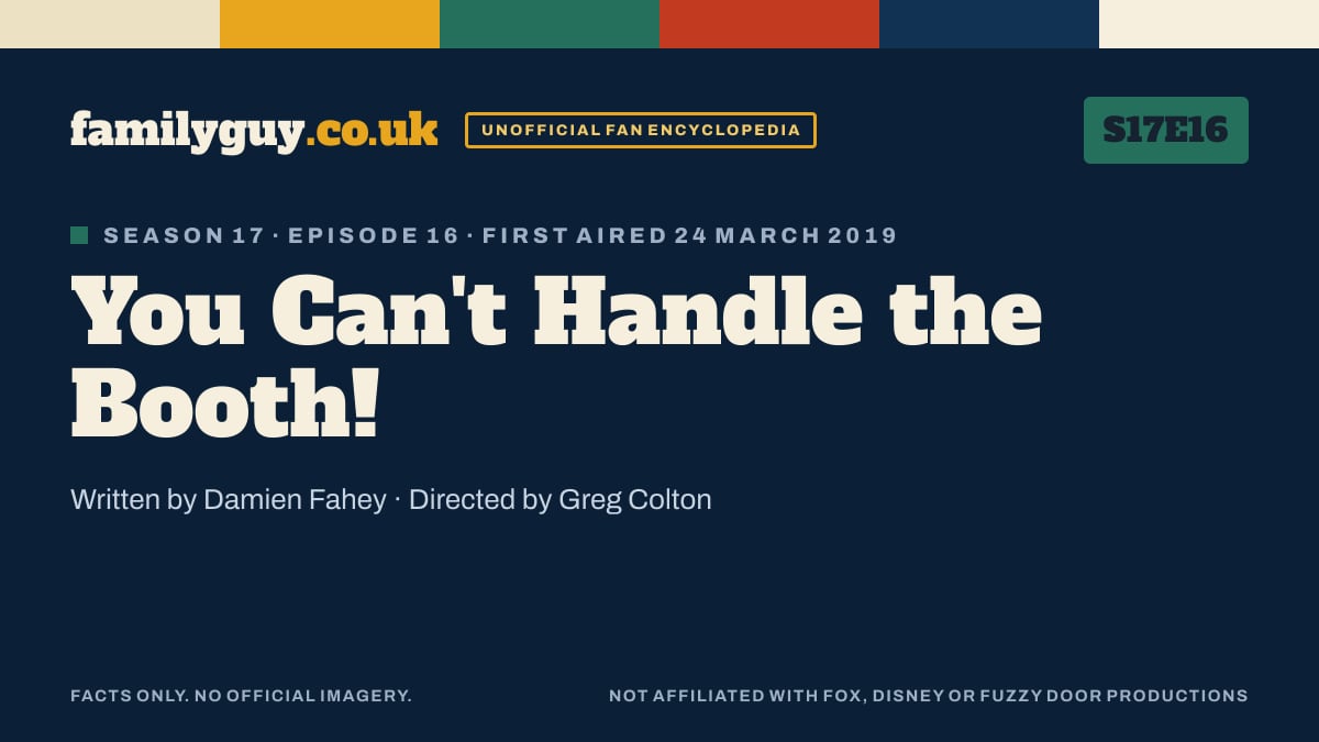 You Can't Handle the Booth!, Family Guy S17E16, title card in the familyguy.co.uk design