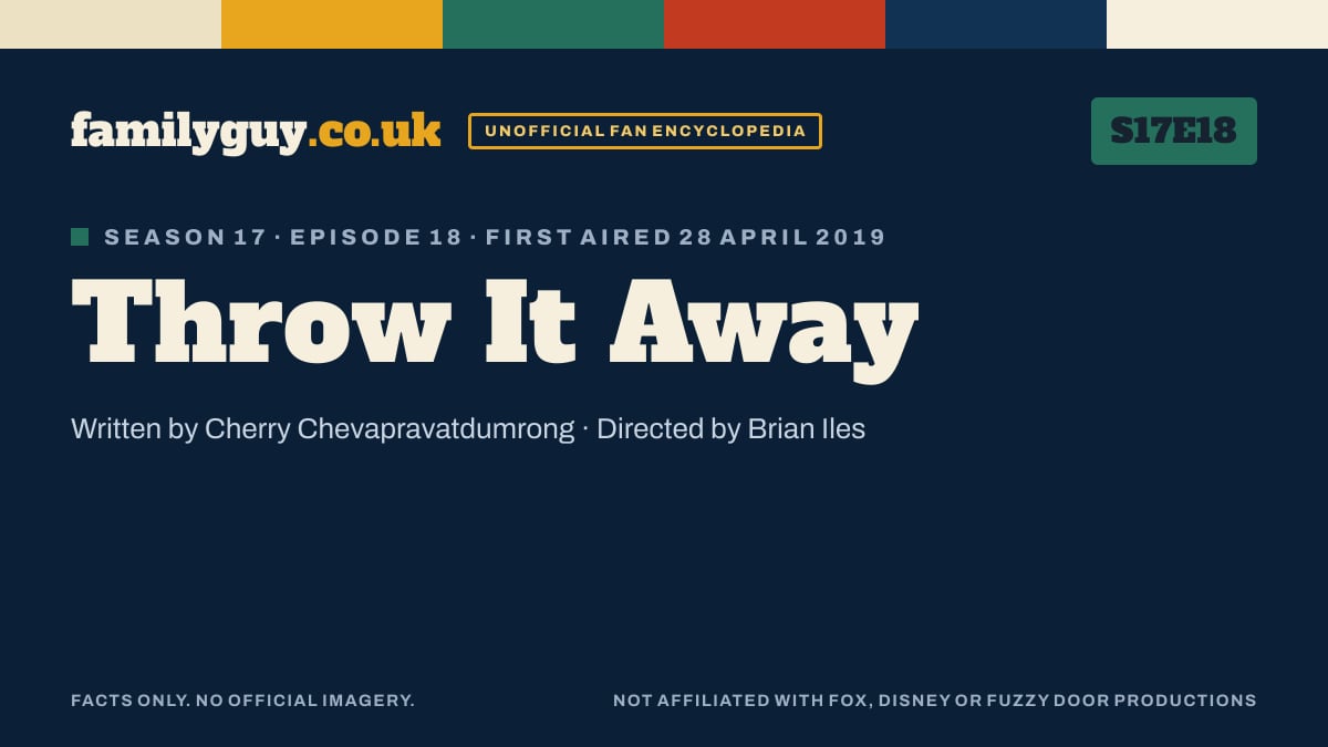 Throw It Away, Family Guy S17E18, title card in the familyguy.co.uk design