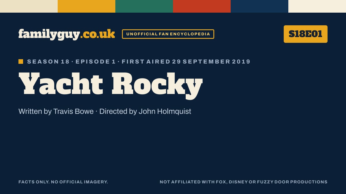 Yacht Rocky, Family Guy S18E01, title card in the familyguy.co.uk design