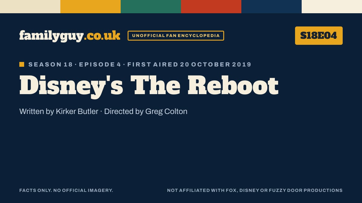 Disney's The Reboot, Family Guy S18E04, title card in the familyguy.co.uk design