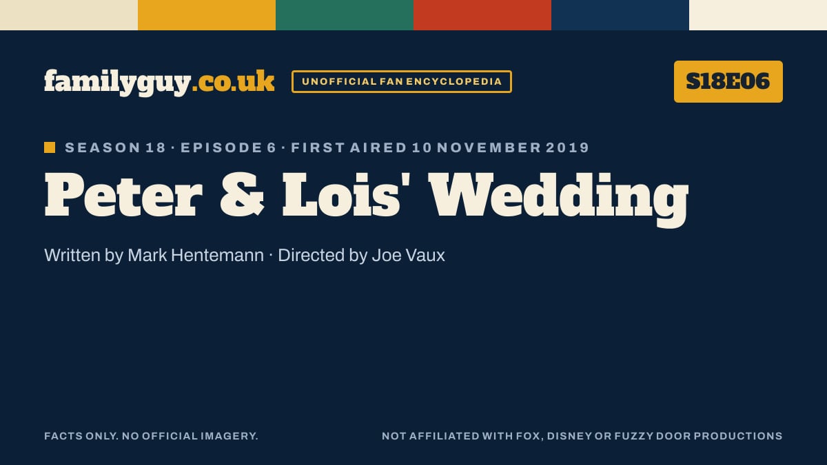 Peter & Lois' Wedding, Family Guy S18E06, title card in the familyguy.co.uk design