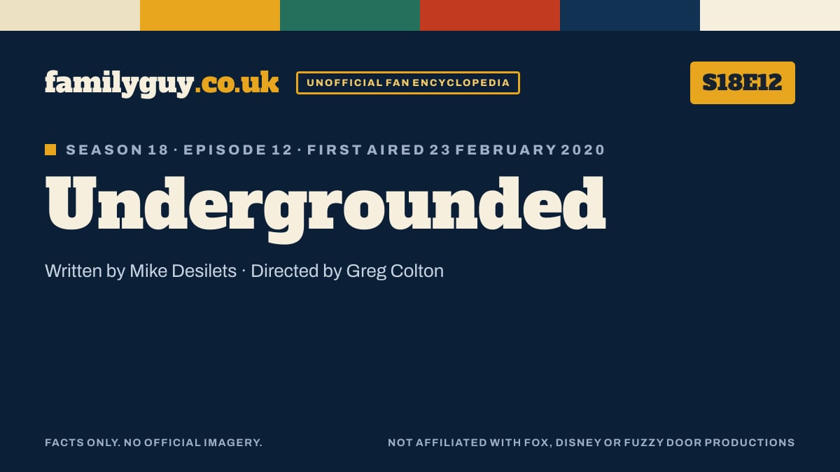 Undergrounded, Family Guy S18E12, title card in the familyguy.co.uk design