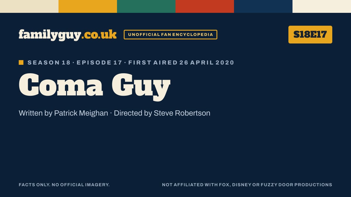 Coma Guy, Family Guy S18E17, title card in the familyguy.co.uk design