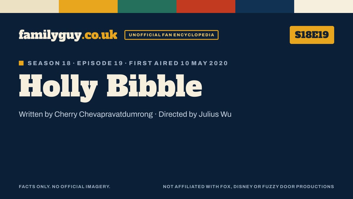 Holly Bibble, Family Guy S18E19, title card in the familyguy.co.uk design