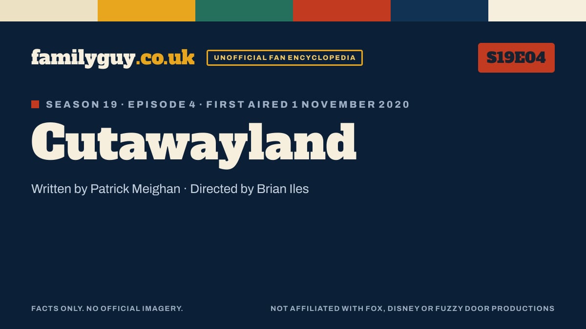 Cutawayland, Family Guy S19E04, title card in the familyguy.co.uk design