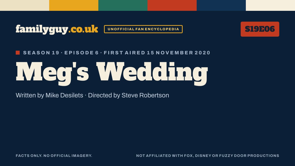 Meg's Wedding, Family Guy S19E06, title card in the familyguy.co.uk design