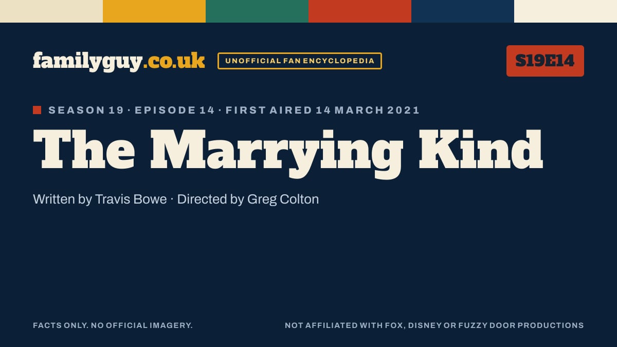 The Marrying Kind, Family Guy S19E14, title card in the familyguy.co.uk design