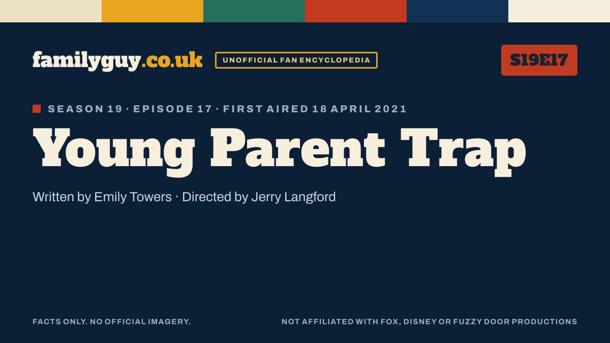 Young Parent Trap, Family Guy S19E17, title card in the familyguy.co.uk design