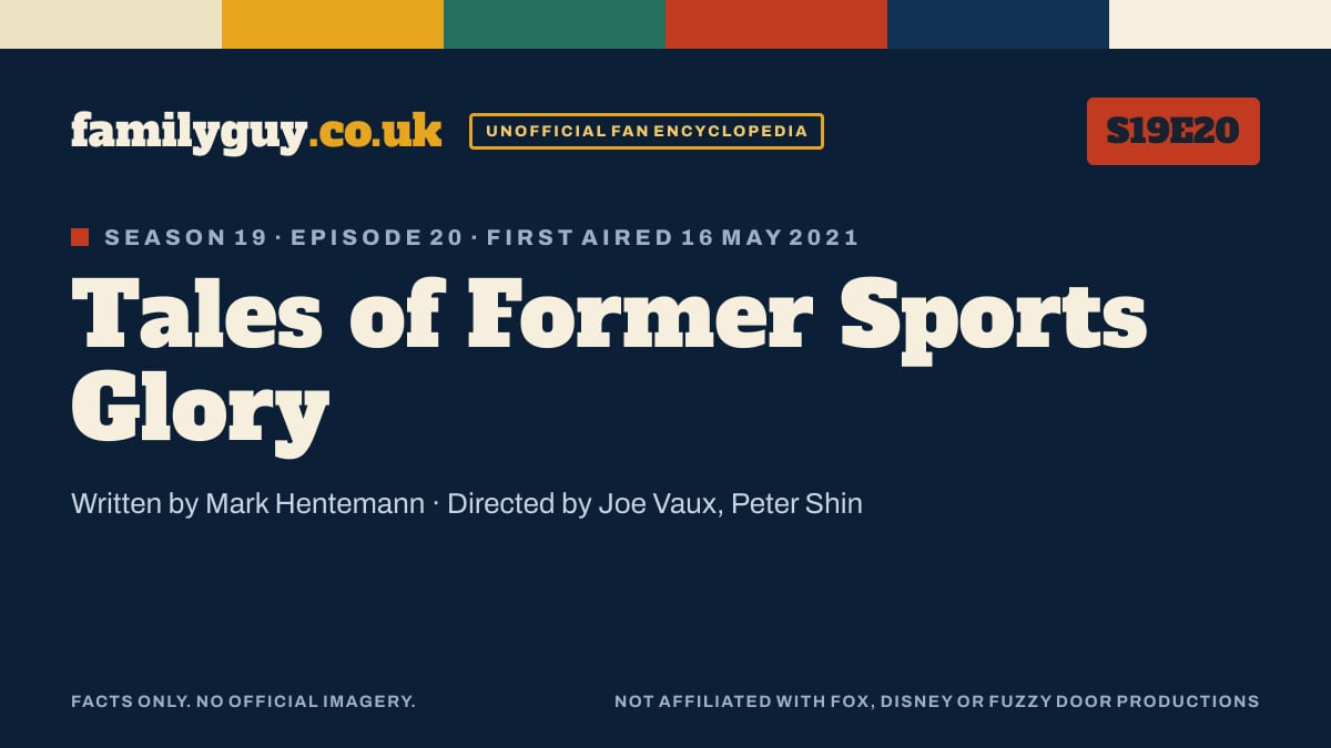 Tales of Former Sports Glory, Family Guy S19E20, title card in the familyguy.co.uk design
