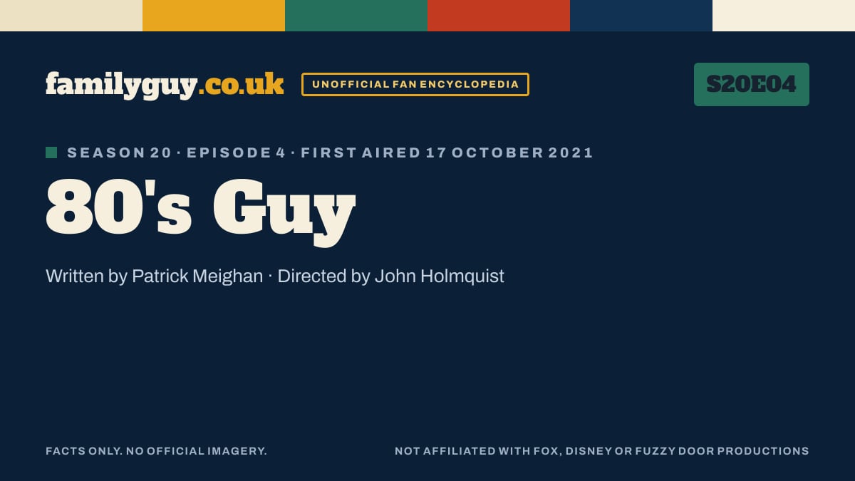 80's Guy, Family Guy S20E04, title card in the familyguy.co.uk design