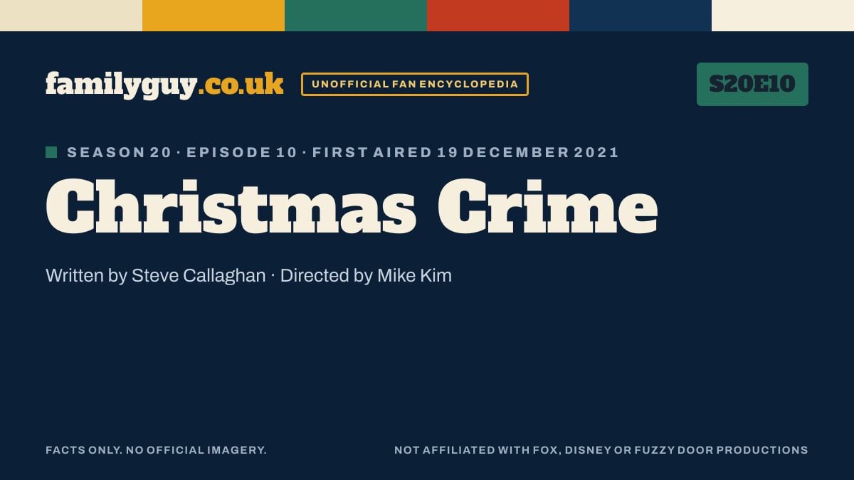 Christmas Crime, Family Guy S20E10, title card in the familyguy.co.uk design