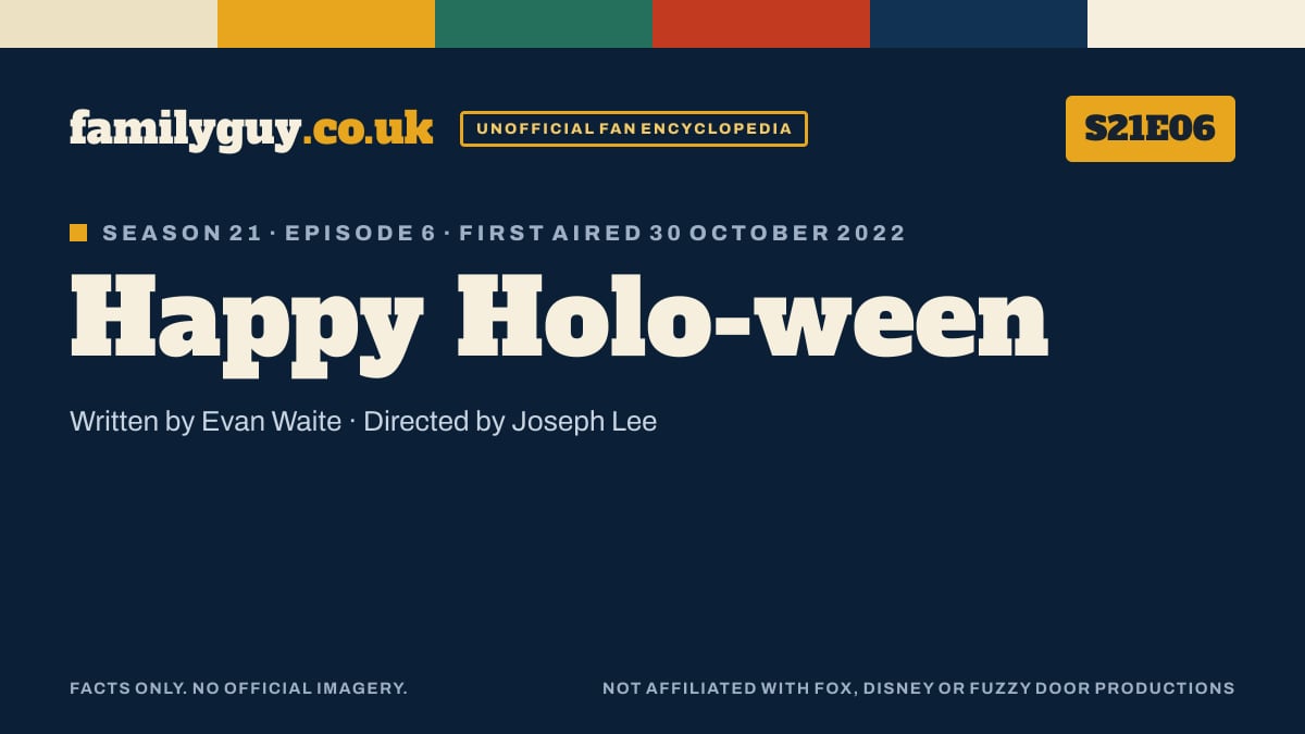 Happy Holo-ween, Family Guy S21E06, title card in the familyguy.co.uk design