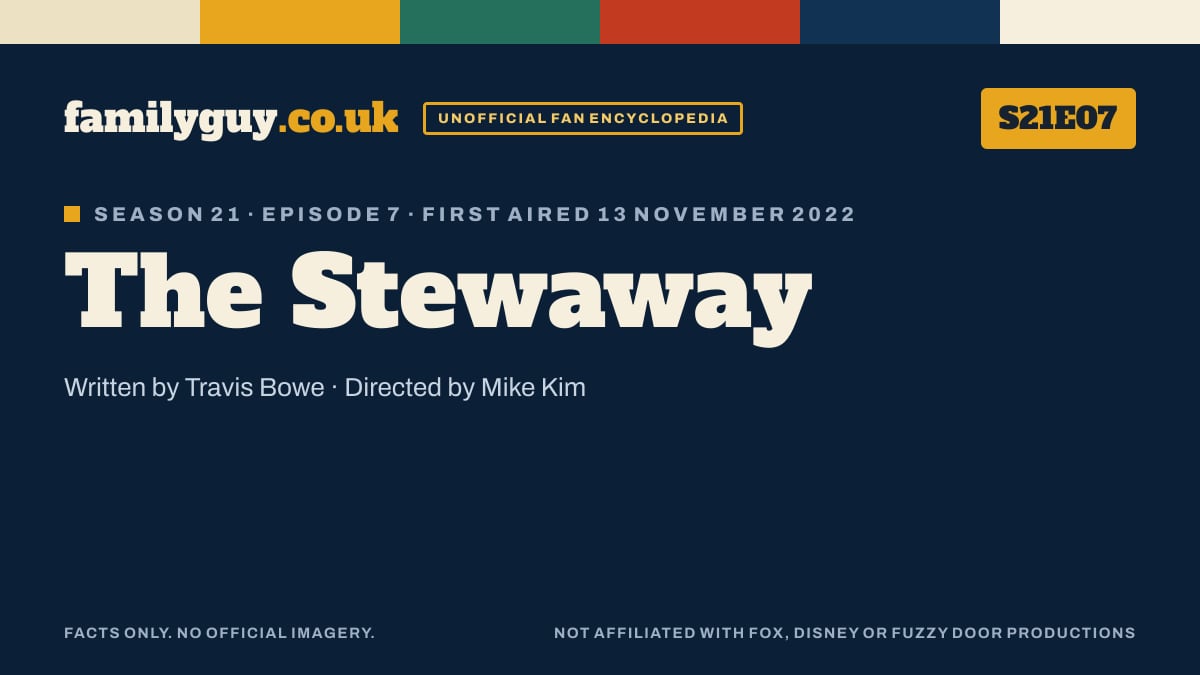 The Stewaway, Family Guy S21E07, title card in the familyguy.co.uk design