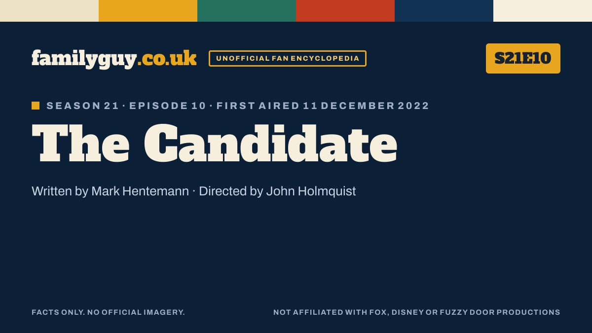 The Candidate, Family Guy S21E10, title card in the familyguy.co.uk design