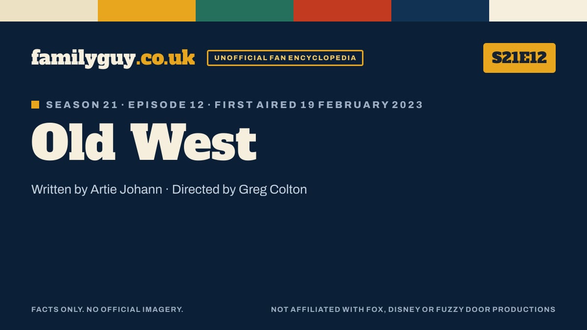 Old West, Family Guy S21E12, title card in the familyguy.co.uk design