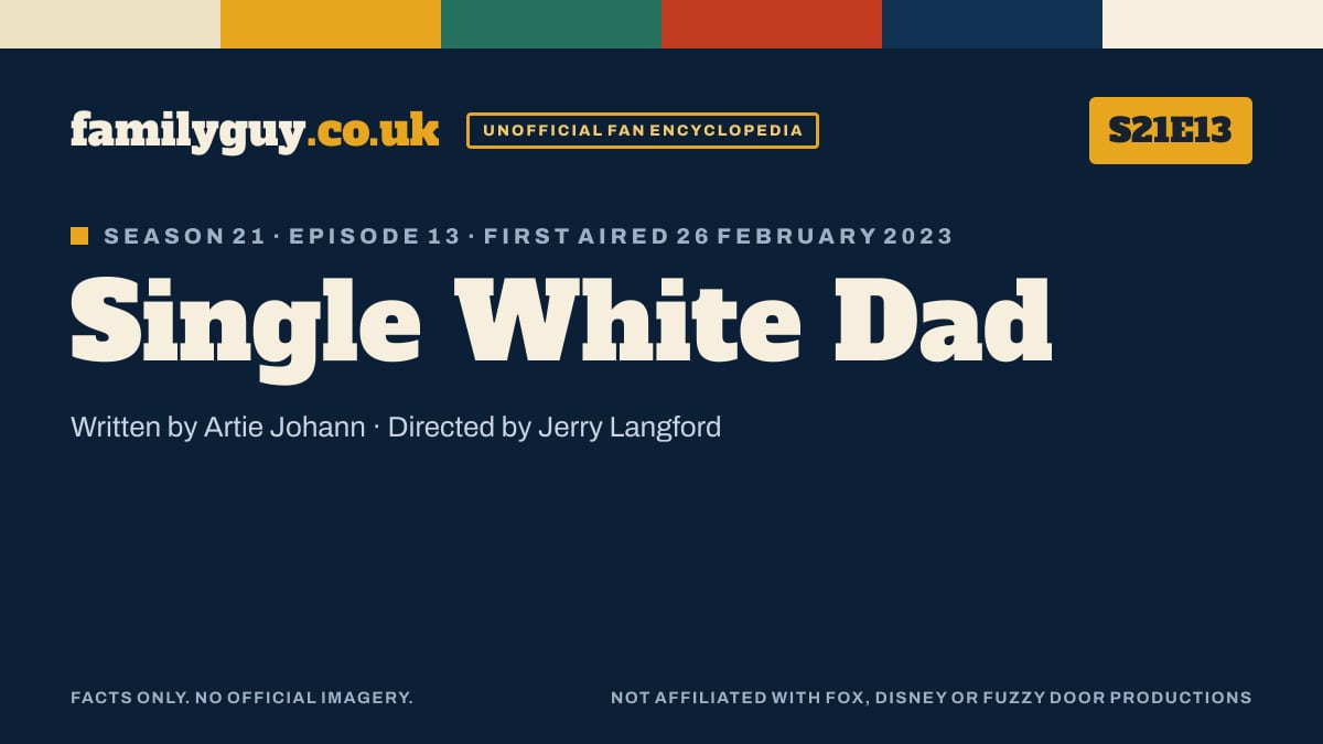 Single White Dad, Family Guy S21E13, title card in the familyguy.co.uk design