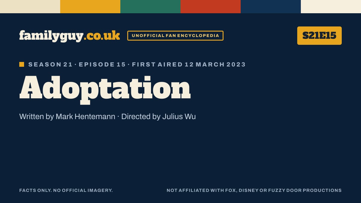 Adoptation, Family Guy S21E15, title card in the familyguy.co.uk design