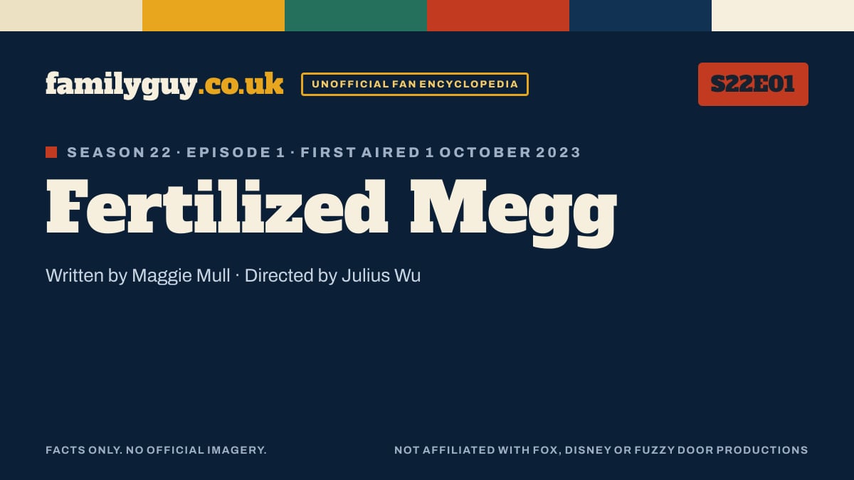 Fertilized Megg, Family Guy S22E01, title card in the familyguy.co.uk design