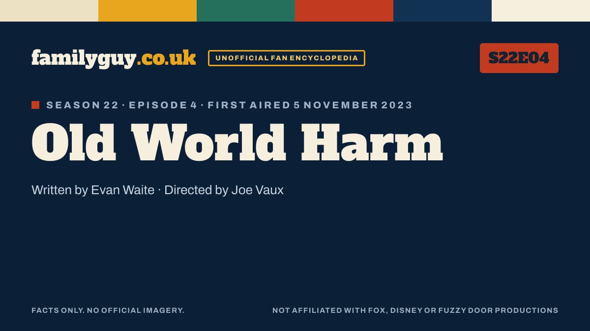 Old World Harm, Family Guy S22E04, title card in the familyguy.co.uk design