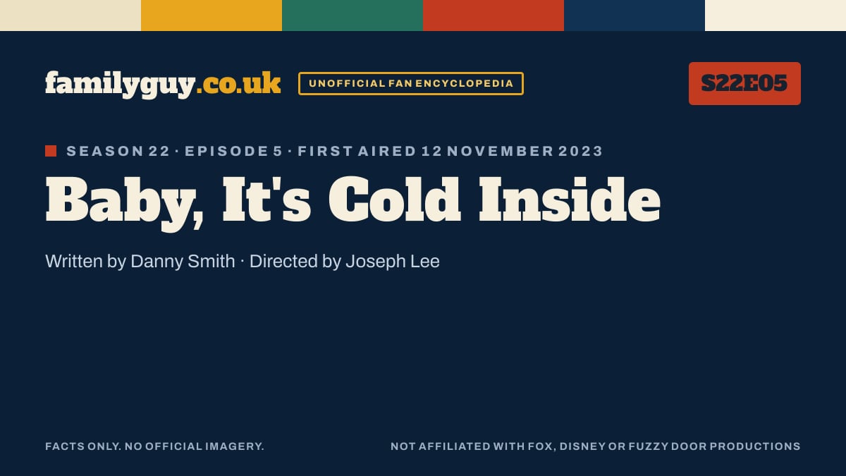 Baby, It's Cold Inside, Family Guy S22E05, title card in the familyguy.co.uk design