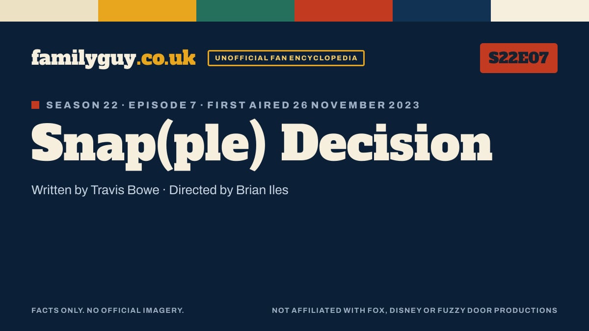 Snap(ple) Decision, Family Guy S22E07, title card in the familyguy.co.uk design