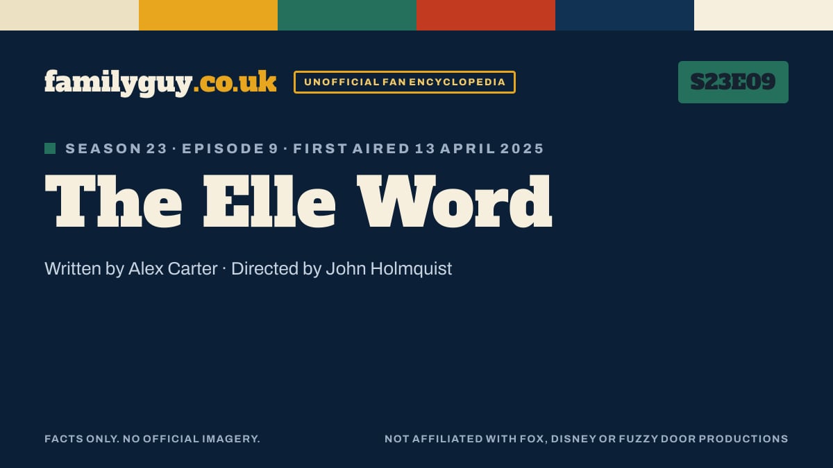 The Elle Word, Family Guy S23E09, title card in the familyguy.co.uk design