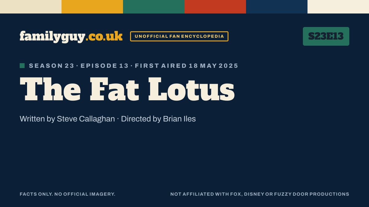 The Fat Lotus, Family Guy S23E13, title card in the familyguy.co.uk design