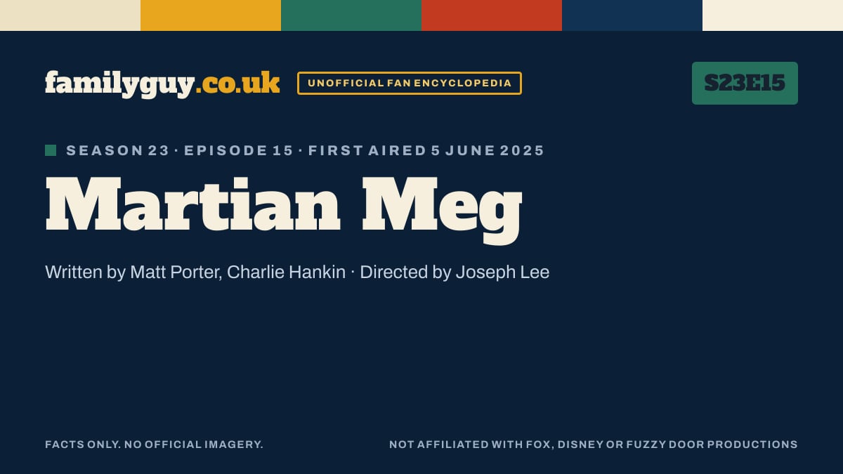 Martian Meg, Family Guy S23E15, title card in the familyguy.co.uk design