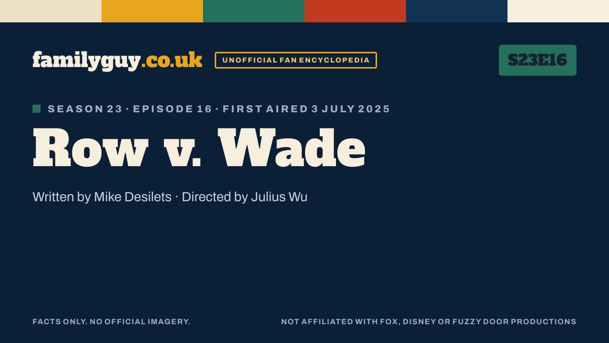 Row v. Wade, Family Guy S23E16, title card in the familyguy.co.uk design