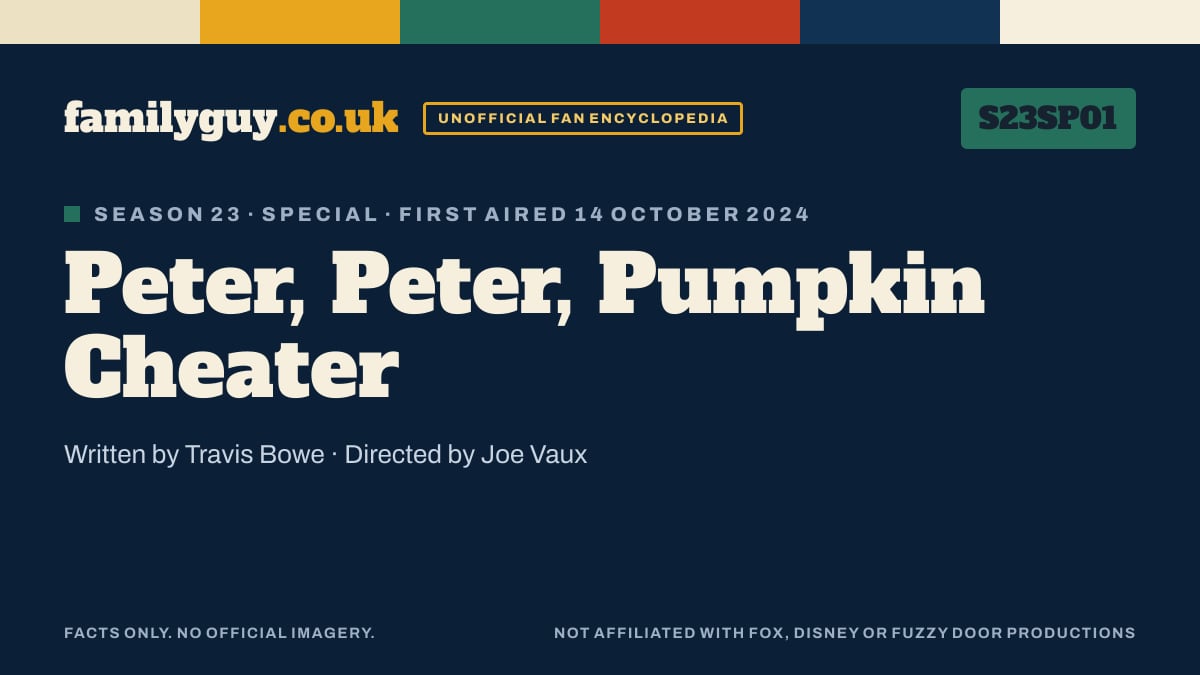 Peter, Peter, Pumpkin Cheater, Family Guy S23SP01, title card in the familyguy.co.uk design