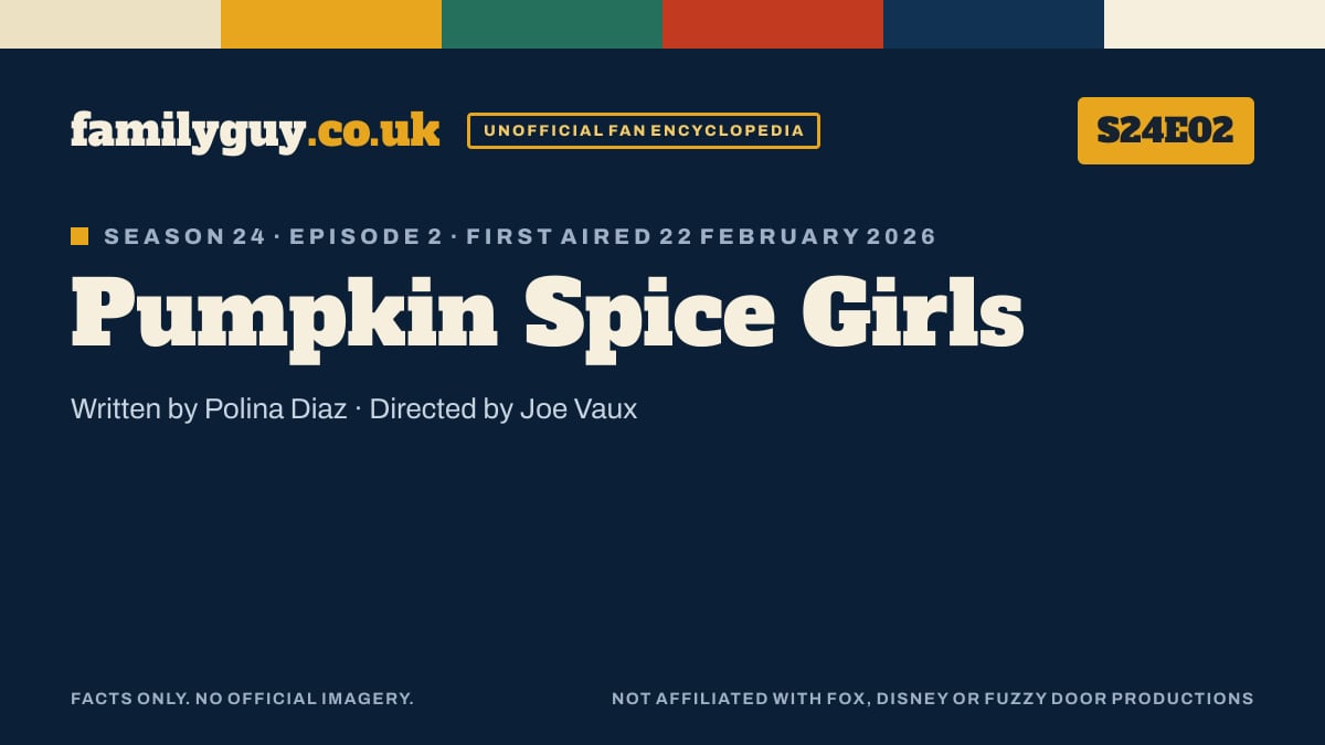Pumpkin Spice Girls, Family Guy S24E02, title card in the familyguy.co.uk design