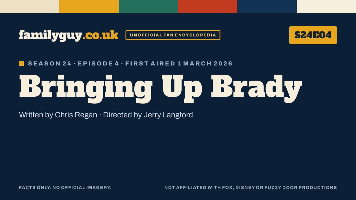 Bringing Up Brady, Family Guy S24E04, title card in the familyguy.co.uk design