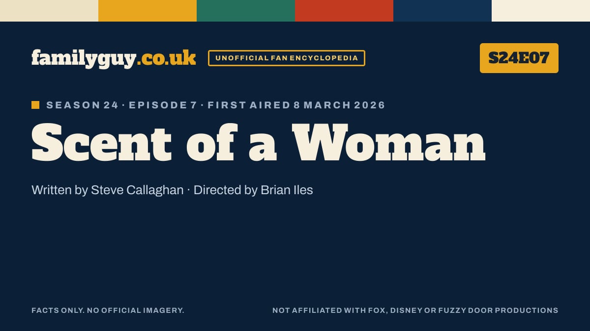 Scent of a Woman, Family Guy S24E07, title card in the familyguy.co.uk design