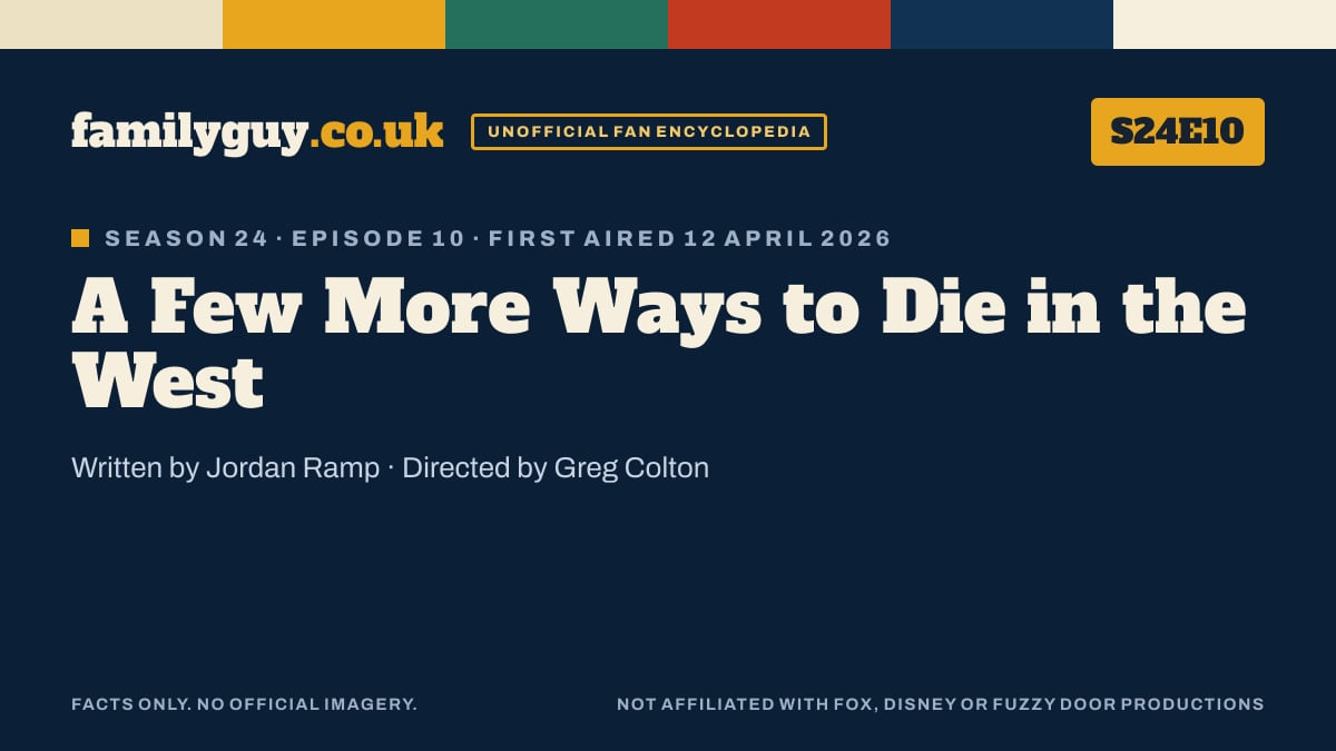 A Few More Ways to Die in the West, Family Guy S24E10, title card in the familyguy.co.uk design