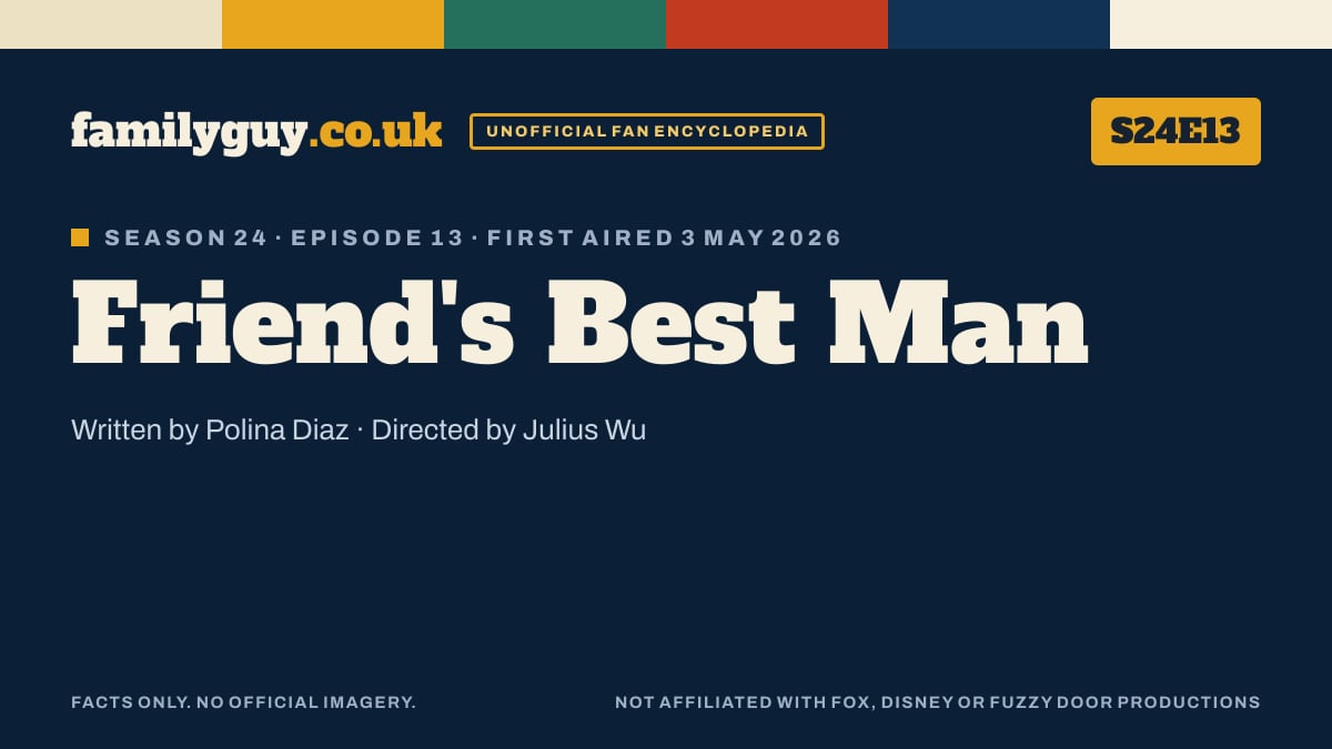 Friend's Best Man, Family Guy S24E13, title card in the familyguy.co.uk design