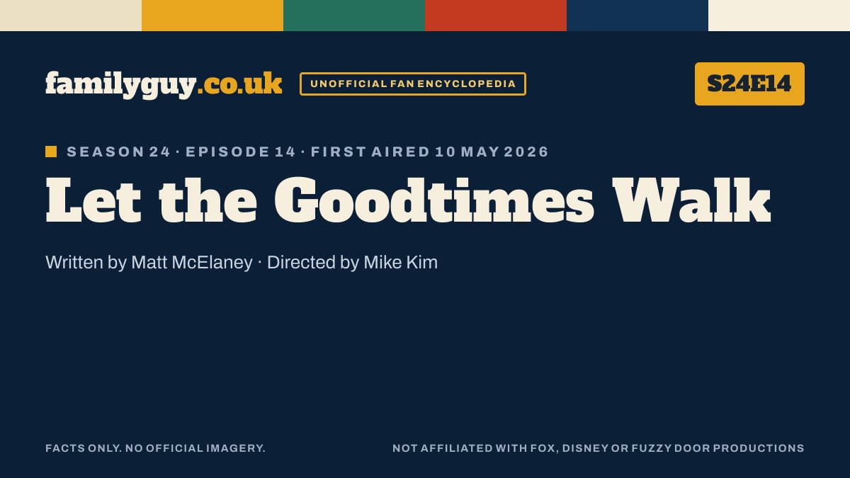 Let the Goodtimes Walk, Family Guy S24E14, title card in the familyguy.co.uk design