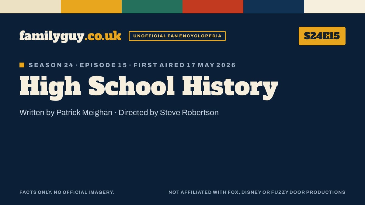 High School History, Family Guy S24E15, title card in the familyguy.co.uk design